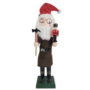 Wooden Christmas Nutcracker,15",TOYMAKER IN SANTA HAT W/HAMMER & TOY SOLDIER,ATH
